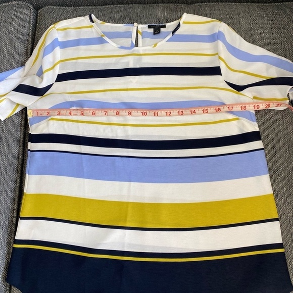 Ann Taylor Tie sleeve blouse blue white striped shirt in size MP good condition - Picture 12 of 16
